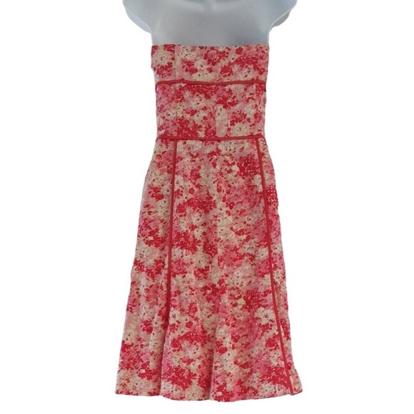 Ann Taylor Strapless Floral Dress Pink Size 2 Bow Lined Side Zipper Fit Flare - Picture 4 of 7